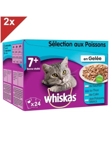 Whiskas 48 Sachets di freschezza in gelatina selezione di pesce per gatti senior 100g (2x24)