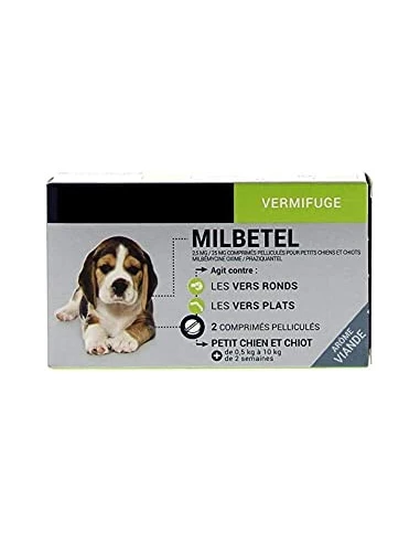 Biocanina Milbetel Vermífugos para perros y cachorros pequeños 2 comprimidos.